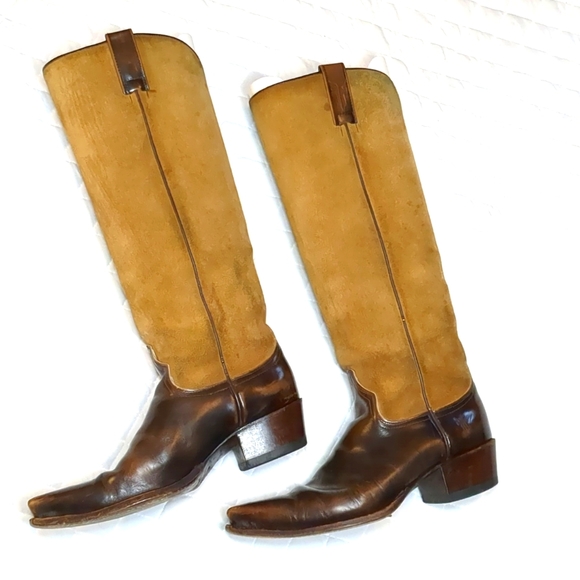 Frye Shoes - VTG FRYE TALL EQUESTRIAN RIDING TWO TONE LEATHER BOOTS 7